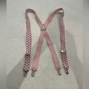 Vintage light Pink floral Polka Dot clip-on Suspenders. GUC!